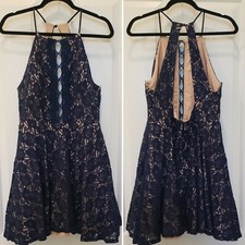 WINDSOR Formal Fancy Dress Short Blue Lace Fit & Flare Strappy Party Dance Prom