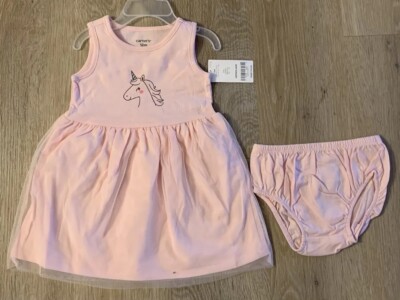 (NWT) Carter s Girl s Size 12 Months Pink Sleeveless Dress Set With Unicorn