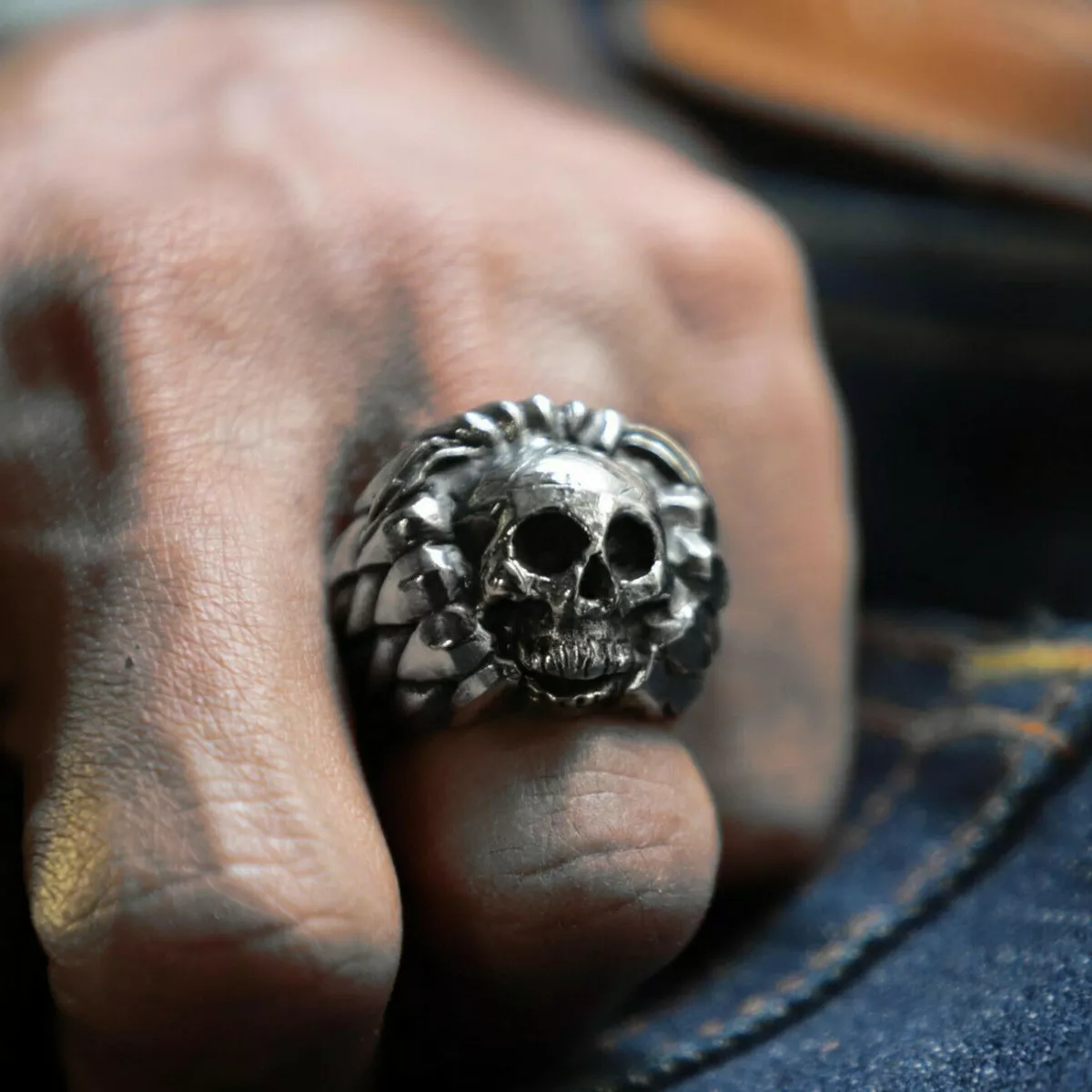 Aztec Jaguar Warrior Skull Ring