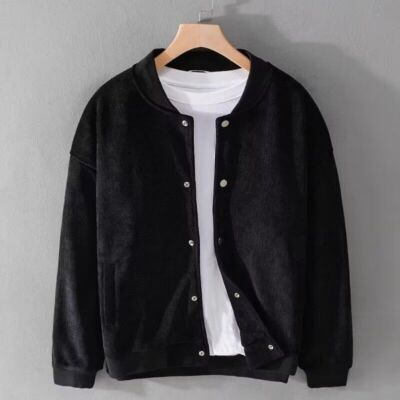 Corduroy Baseball Style Bomber Jacket With Bottoms Casual Collar