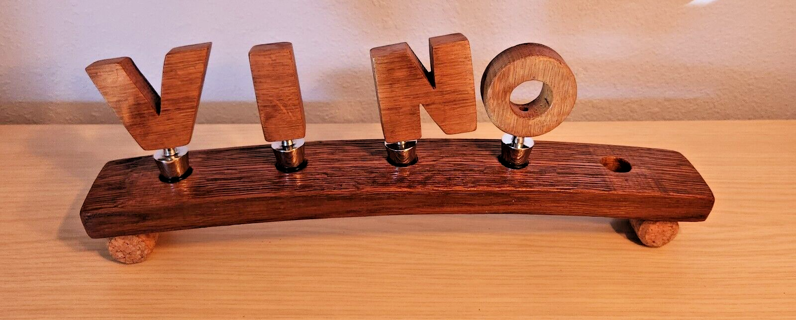Wine Barrel Stopper Holder 5 Hole Display VINO Cork Feet 16 " x 2 1/2