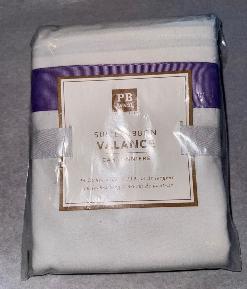 2 Pottery Barn Teen White With Purple Ribbon Trim Valances Girls