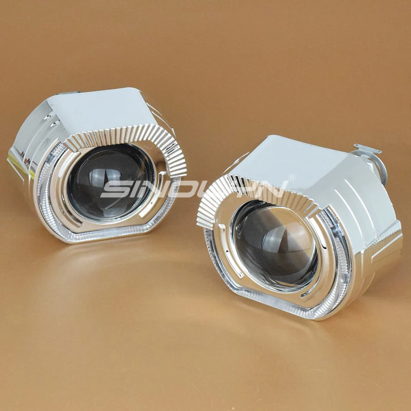 LED Running Lights Angel Devil Eyes HID Bi xenon Lens Headlights H4 H7 Retrofit - Image 2 of 4