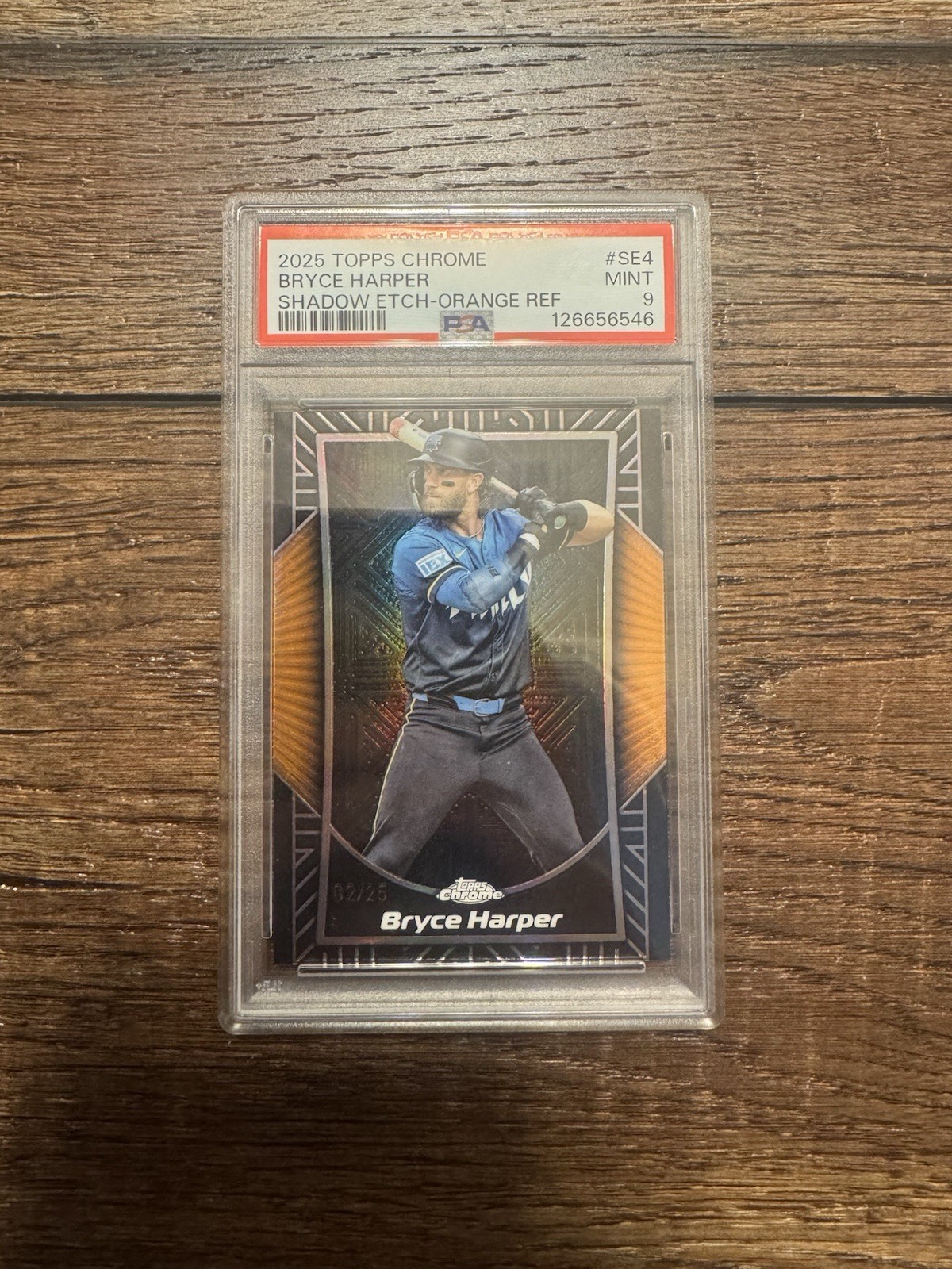 2025 Topps Chrome Shadow Etch Bryce Harper PSA 9 /25 Orange