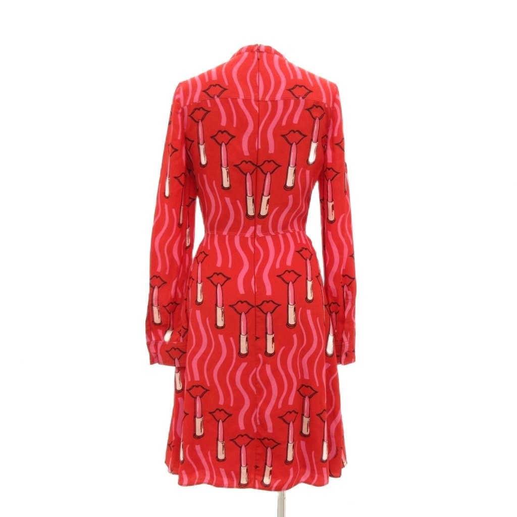 VALENTINO LIPSTICK WAVE PRINTED SILK FLARE DRESS Long Sleeves silk Size 38 Auth thumbnail 2