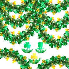 50FT St Patrick's Day Tinsel Garland, Green Gold Shamrock Hat Tinsel Garland ...