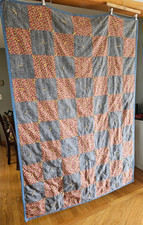 Vintage Patchwork Squares Jean Tied Quilt 71-1/2" x 52" READ