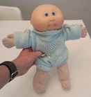 Vintage Cabbage Patch Kids Preemie Baby Blue Knit Sleeper Bald Blue Eyes