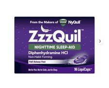 ZzzQuil Nighttime Sleep-Aid Vicks NyQuil BIG 96 ct LiquiCaps Box- EXP 2/2027