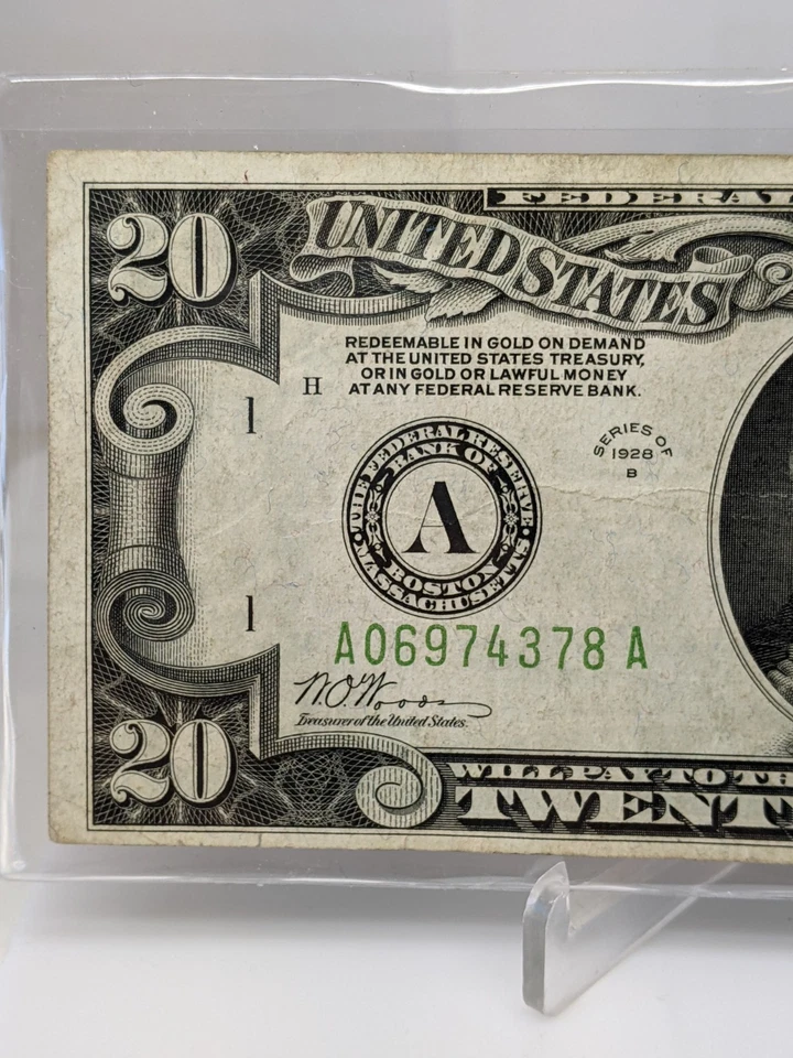 1928B $20 Gold On Demand VF+ Federal Reserve Note Boston Mass. #472 - Image 2 of 4