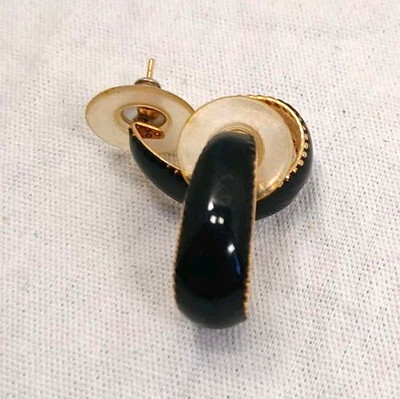 Earrings; half loop, Dark blue color, gold base, with backs