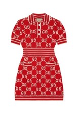 NWT Gucci GG Monogrammed Cotton Knitted Polo Dress Size XL Red White