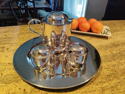 #ad #ad MCM DANSK SILVER PLATED TEA SERVICE WITH TRAY BY V. LORENZO PORCELLI $500.00