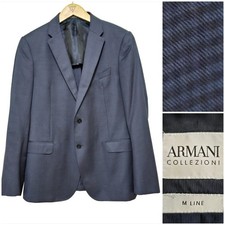 Armani Collezioni Men Sz 52 M Line Plaid Navy Blue 100 Wool Blazer Coat Jacket