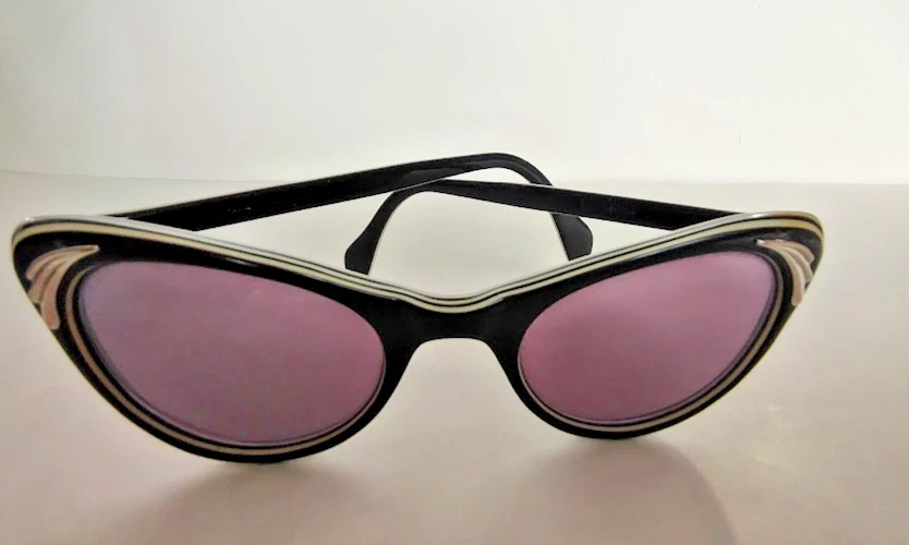 American Optical Cat Eye Frame Glasses Black & White Striped Vtg 50's Retro - Image 1 of 4