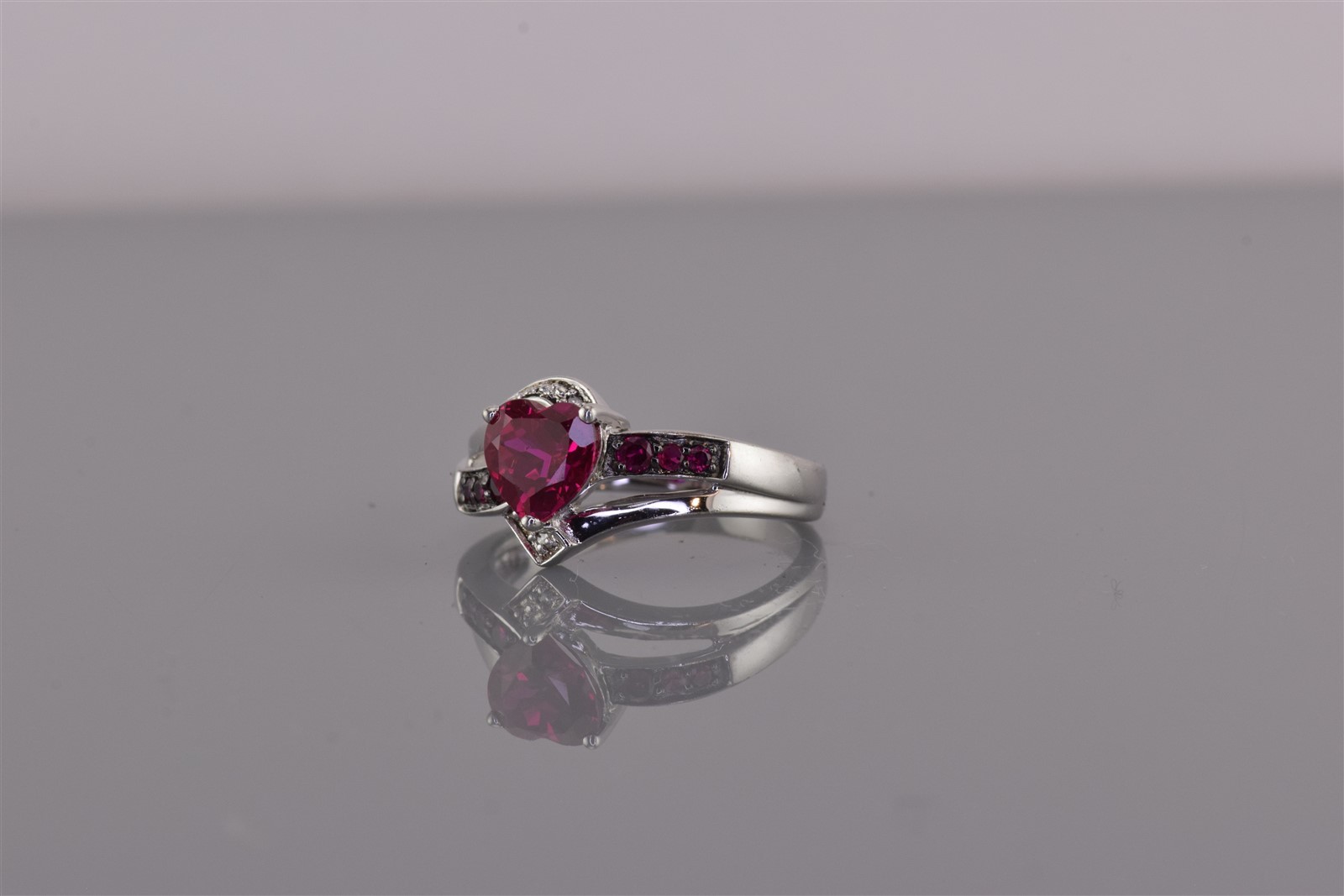 Sterling Silver Red Ruby Heart Crossover Accented… - image 6