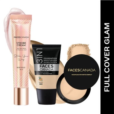 FACES CANADA Full Cover Glam Combo Illuminating & Glowing Makeup Base Set of 3