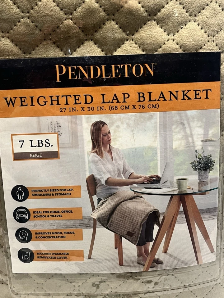 NEW Pendleton Weighted Lap Blanket 7 LBS Beige 27 in x 30 Removable Cover - Image 2 of 4