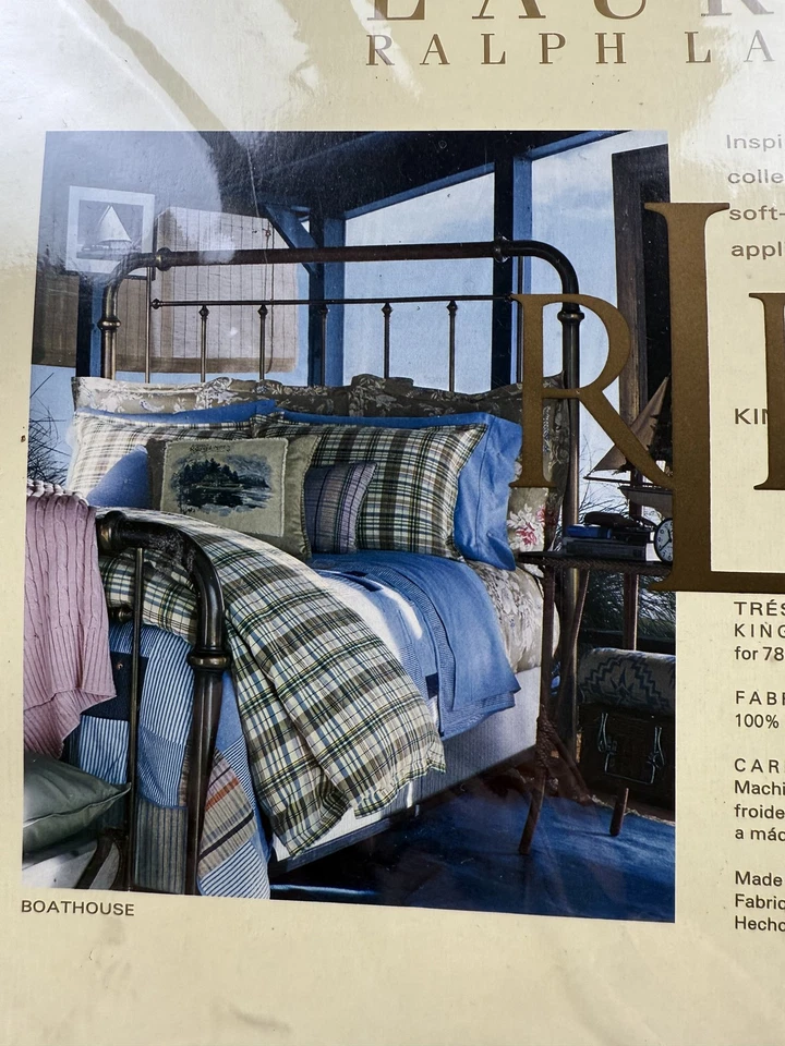 Ralph Lauren King Bedskirt Boathouse Madras Plaid Multi Color 78x80 Bedding New - Image 4 of 4
