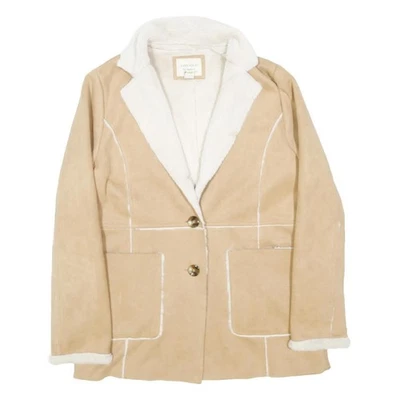 FOREVER 21 Veste Boutonnée Femme Beige & Crème Similicuir Shearling M Polyester - Photo 1/4