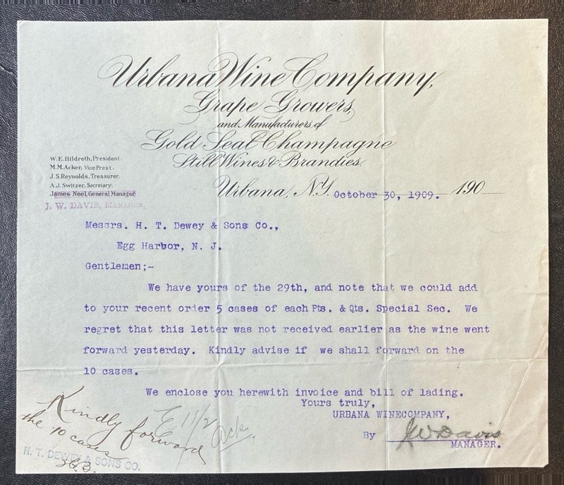 URBANA, NY ~ URBANA WINE Co., Grape Growers, Champagnes ~  Letterhead 1909