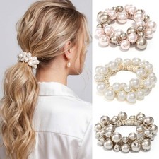 3 Pack Pearl Hair Ties Beaded Scrunchies Decorative Ponytail Holders Women