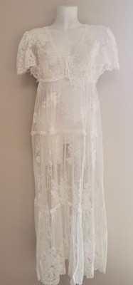 Langes Kleid oder Nachthemd mit Majoranspitze Größe 38