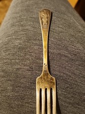 Ancienne plaque argent impériale clown avec ballon fourchette enfant années 30