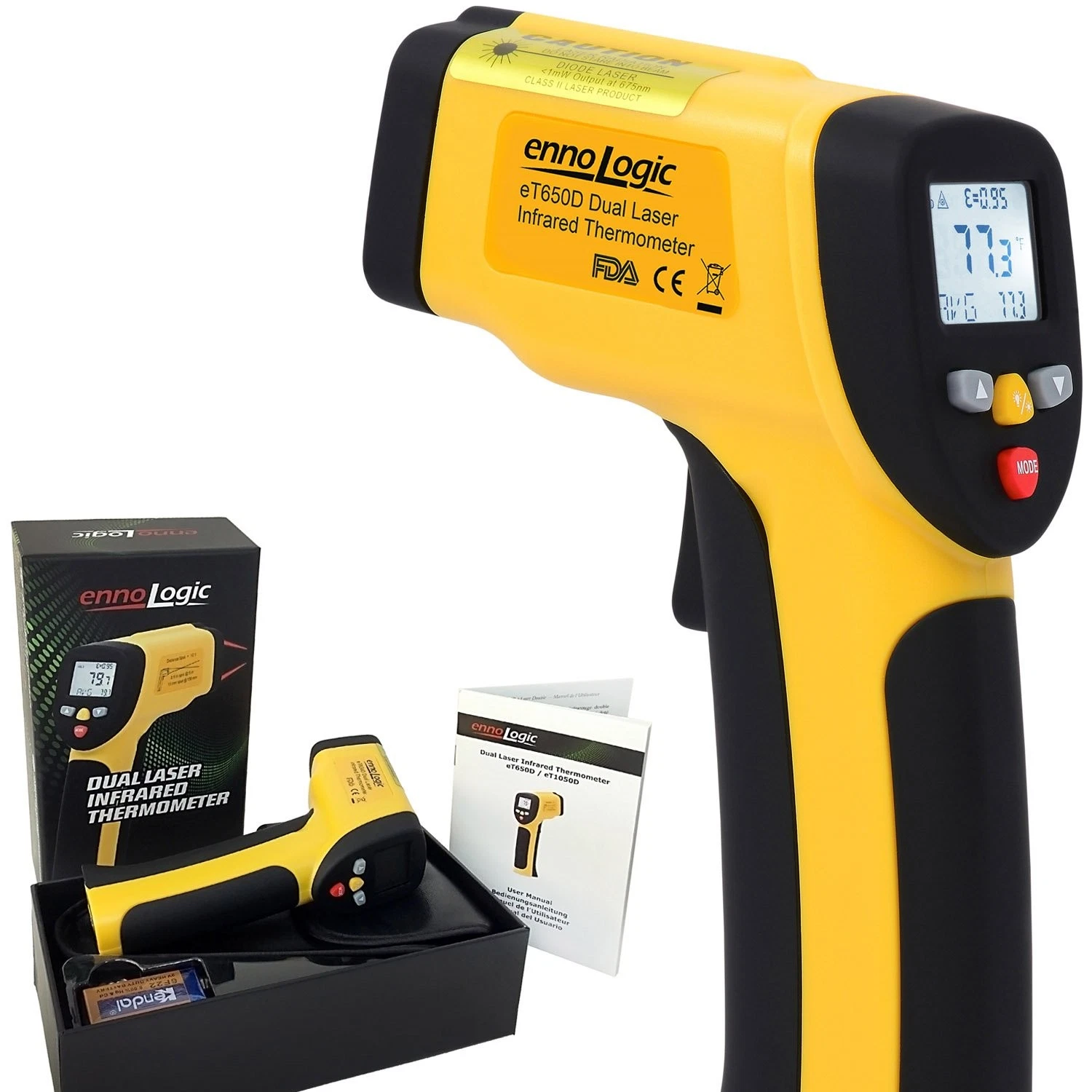 eT650D Temperature Gun by ennoLogic with NIST Certificate - Dual Laser Yellow