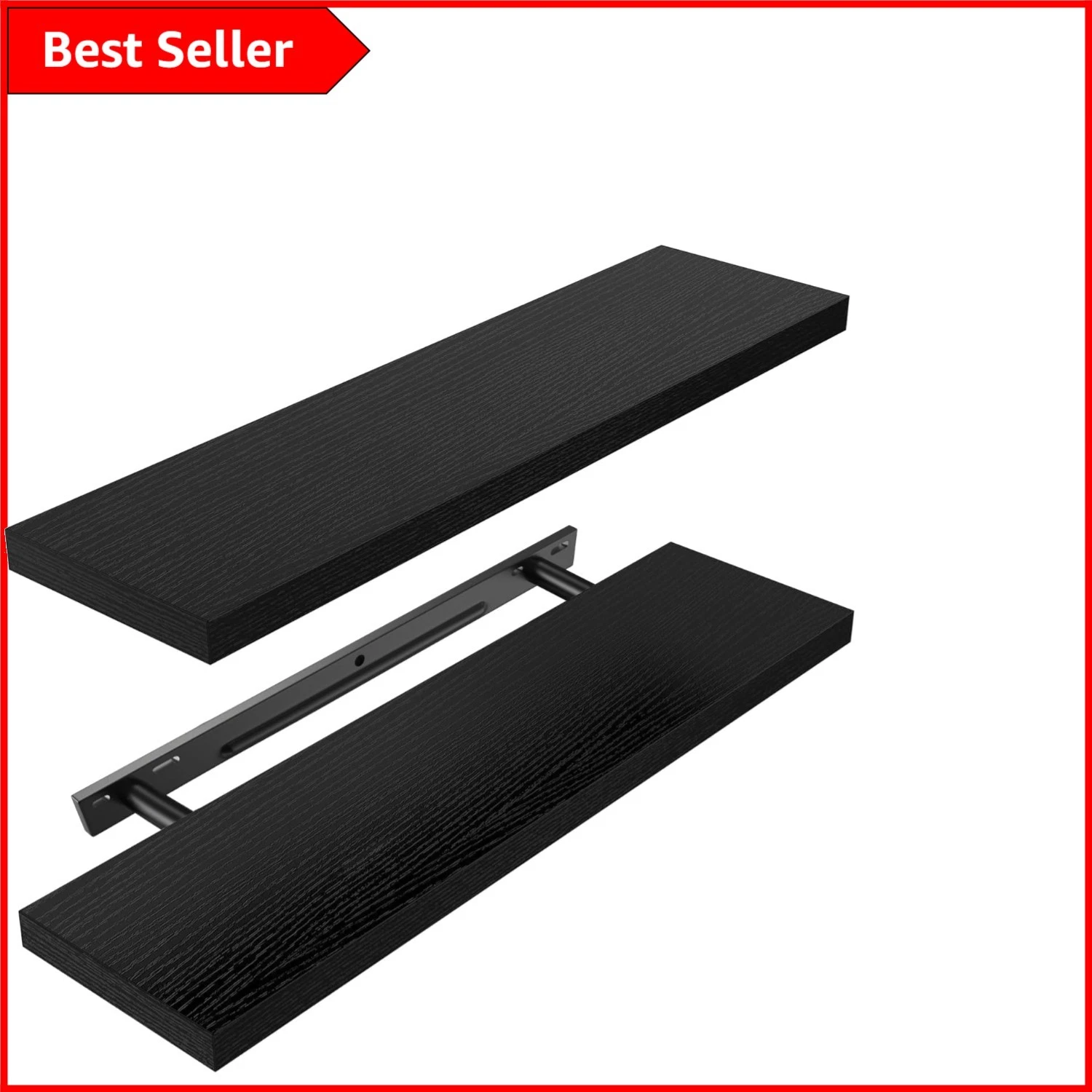 Versatile Black Floating Shelves Set of 2 - Modern 60cm for Any Room Decoration