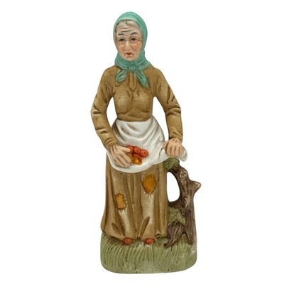 VTG Hand-Painted Old Woman Figurine with Headscarf and Apron | Rustic Country