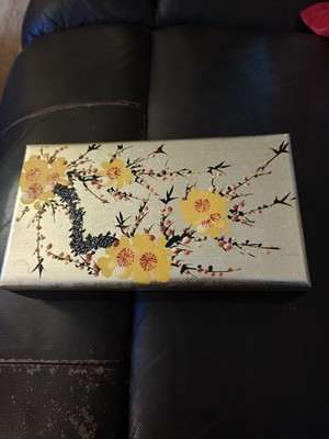 Vintage Black Laquer Hand Painted Rectangular Trinket Box 4 x 7 