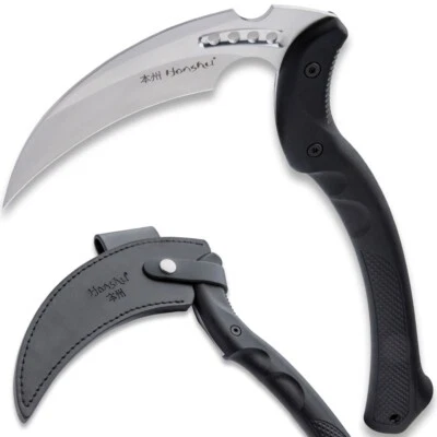 Honshu Karito Kama with Belt Sheath, Curved Blade, Nylon Handle, Overall 15 3/4"