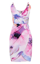 NLW Tropical Floral Mini Dress Womens Medium Faux Wrap Vacation Beach Fairy