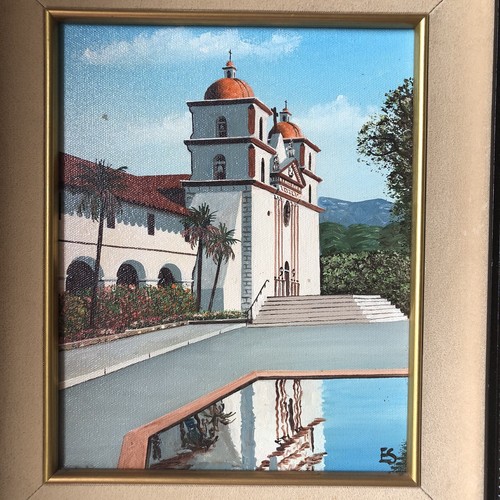 Eugene Schmidt Original Oil on Canvas Painting Old Mission Santa Barbara 17x15”