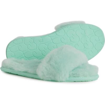 New Womens Ugg Australia Fluff Slide II Sheepskin & Suede Slippers Emerald Green