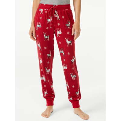 New Joyspun Hacci Knit Jogger Pajama Pants Red Deer Many Sizes Women