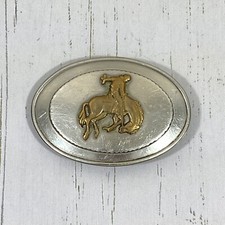 Vintage Cowboy Bucking Bronco Horse Nickel Silver Belt Buckle USED/ WORN