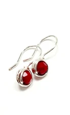 Red Earrings Silver Filled women drop Fashion Crystal  Simple Small Round Circle