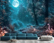 Magical Enchanted Forest at Moon Wallpaper Mural Removeable Washable Peel-Stick