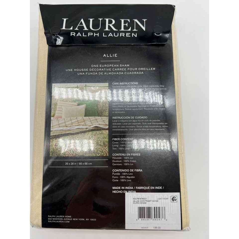Lauren Ralph Lauren Allie Contrast Edge Euro Sham Light Hemp Green NEW📦