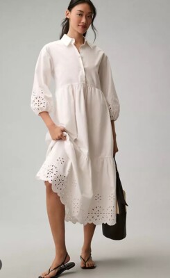 Anthropologie The Bettina Tiered Maxi Shirt Dress Eyelet Edition White 3X NWT