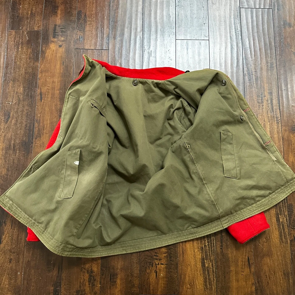VTG 40s 50s Wool Western Coat Jacket Rockabilly Red Military Green WWII RARE - Image 3 of 4