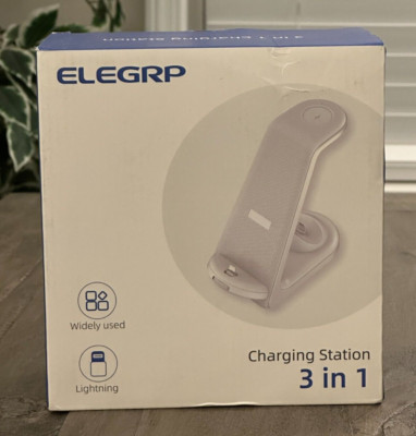 ELEGRP 3 in 1 Charging Station, Wireless Charger for iPhone 15/14/13/12/11 White