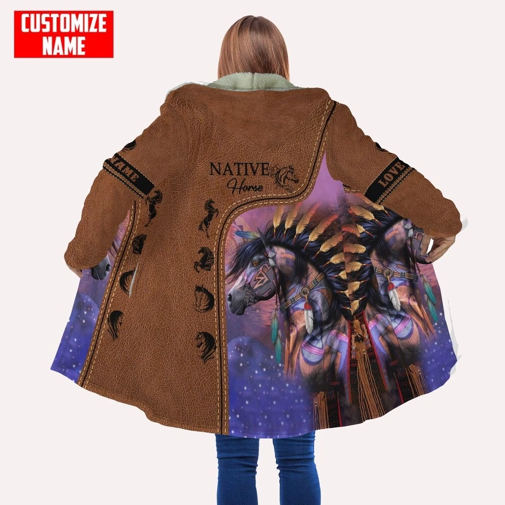 Customized Name Aboriginal Indigenous Native American Hooded Cloak Coat, Native