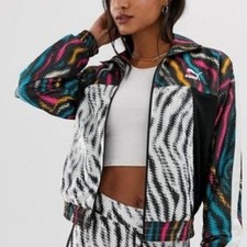 Puma Wild Zebra Print Cropped Windbreaker Jacket Coat Size L Large