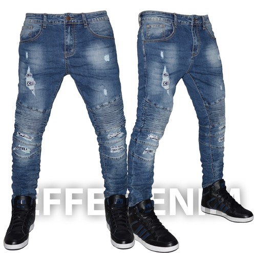 Jeans Uomo Biker Strappati Denim Pantaloni Elasticizzati Slim nuovo 318021  | eBay