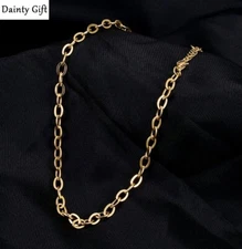 Women Titanium Stainless Steel 5 mm Gold Paper Clip Link Chain Necklace 14-16"