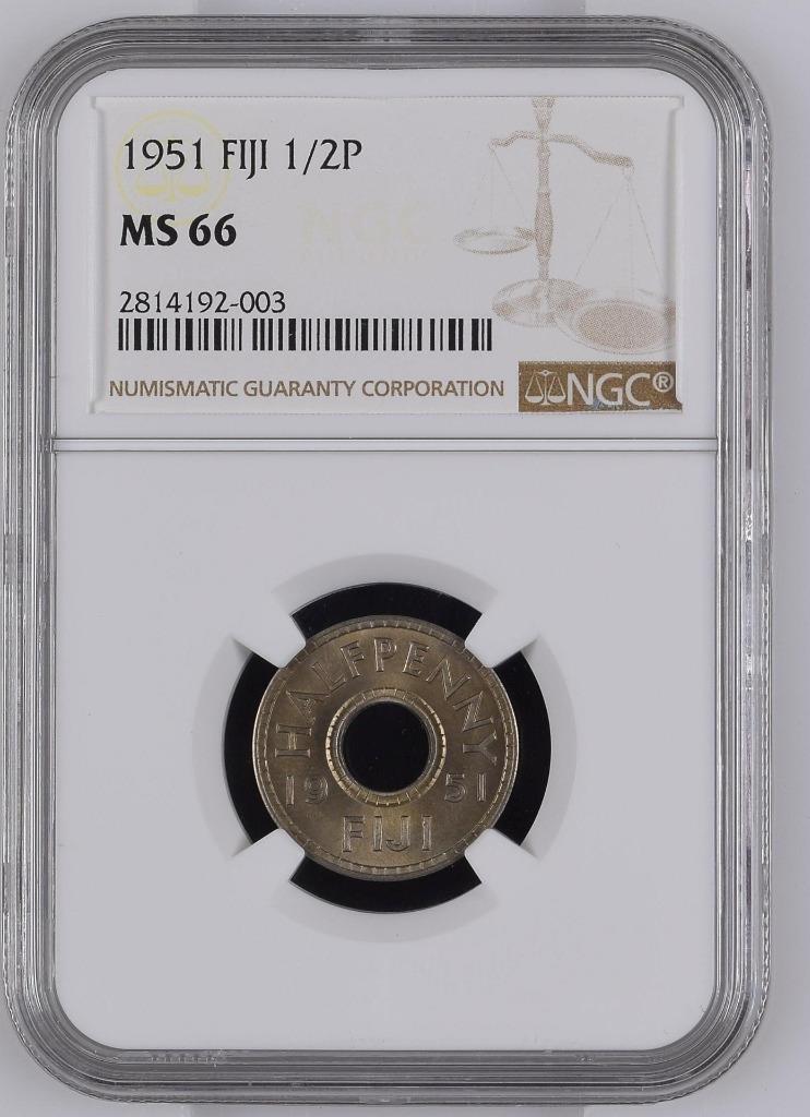 Fiji 1/2 Penny 1951 NGC MS 66