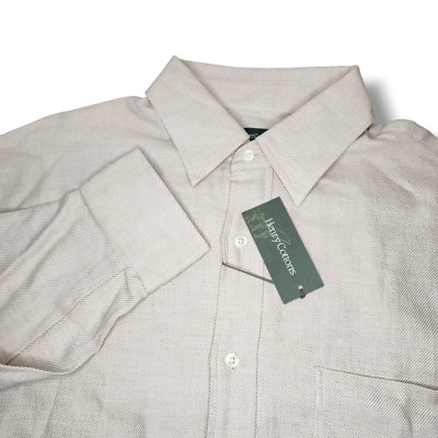 Henry Cottons Men's Shirt Size L Button Up Cotton Tan Beige Stripe Soft